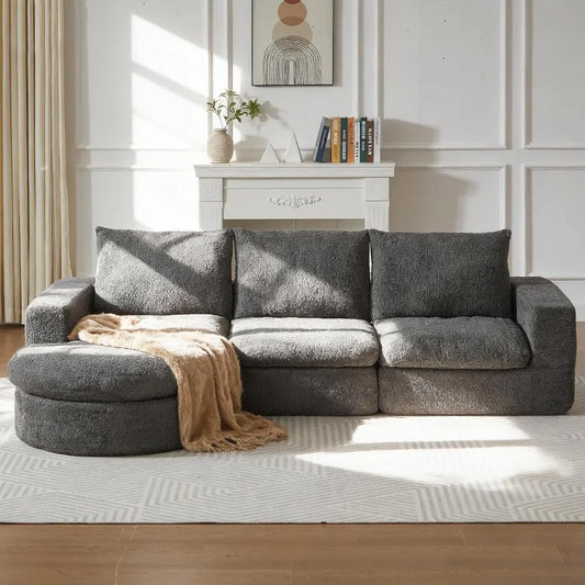 99" Modular Sectional Sofa, Cloud Sectional Couch with Neck Pillow & Deep Seat,Chenille Boneless Couches with L-Shape,Customized