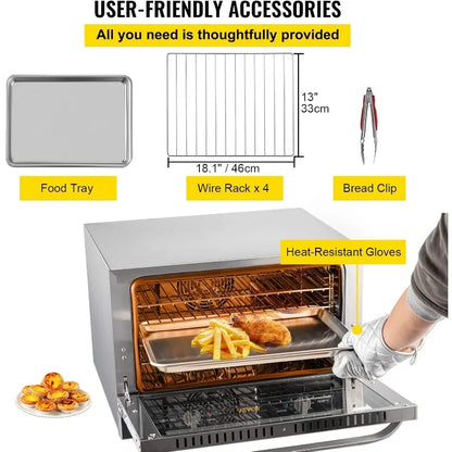 VEVOR Commercial Convection Oven, 47L/43Qt, Half-Size Conventional Oven Countertop, 1600W 4-Tier Toaster w/Front Glass Door