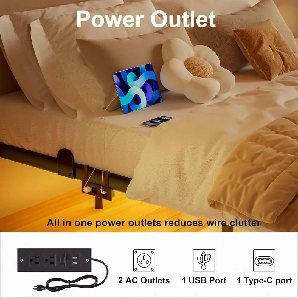 Full Size Modern LED Bed Frame with Floating Design, Smart Lights, and Charging Station