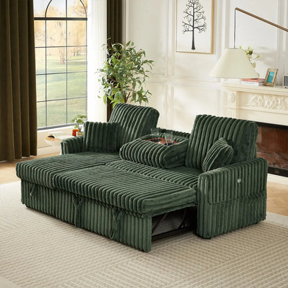 Sleeper Sofa Bed, 81” Pull Out Couch for Living Room with Reversible Storage Chaise, 3 in 1 L-Shaped Couch with Charging Station