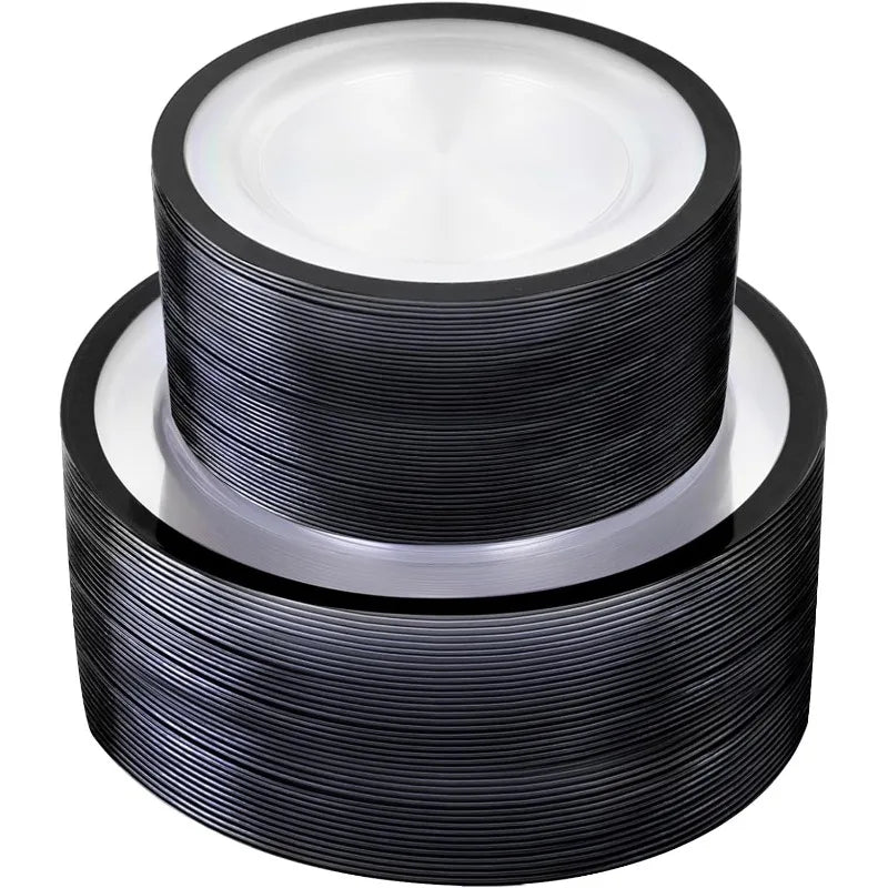 120-Pc Black Clear Plastic Plates - 10" Dinner & 7" Dessert Set for Party & Wedding