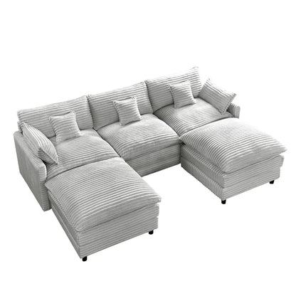 108" Cloud Couch, Modern U-Shaped Modular Sectional Sofa with 2 Ottomans & 5 Lumbar Pillows, 5-Seater Deep Seat, Customized