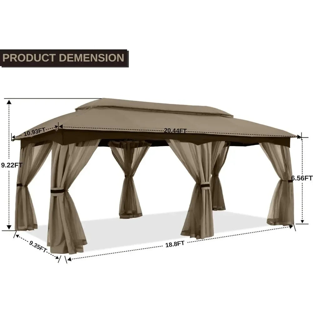 10x20 Outdoor Gazebo - Patio Gazebo with Mosquito Netting, Outdoor Canopies for Shade and Rain for Lawn, Garden, Backyard & Dec