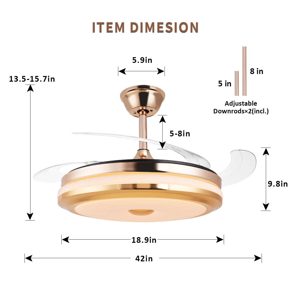 42 Inches Bladeless Ceiling Fans with LED Light, Modern Ceiling Fan, Stepless Color Changing, Dimmable, Timer Setting