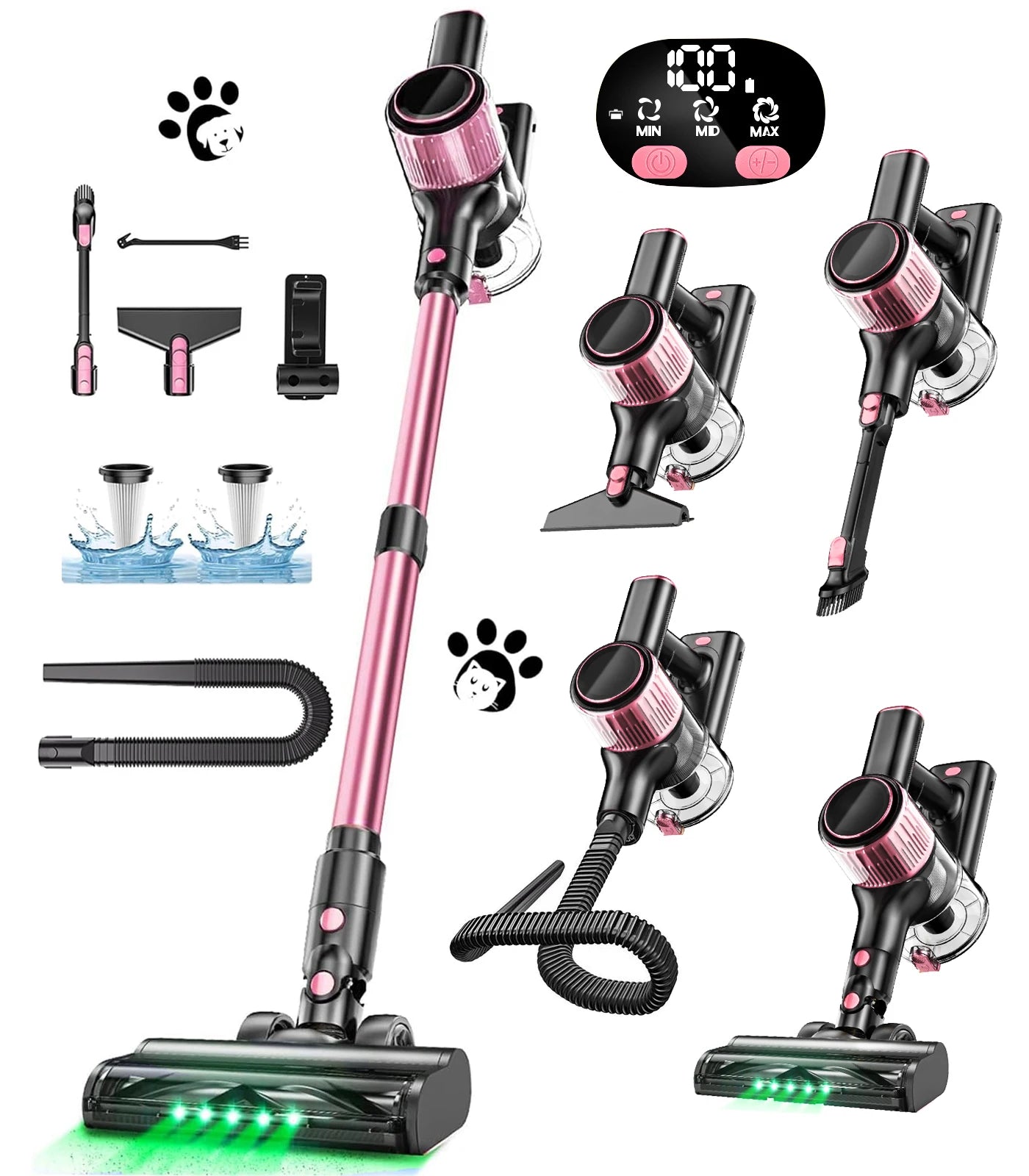 Cordless Vacuum Cleaner, 10 in 1 Stick Vacuum with 40Kpa Powerful Suction, Hose,Lightweight Rechargeable Vacuum Cleaner for Home