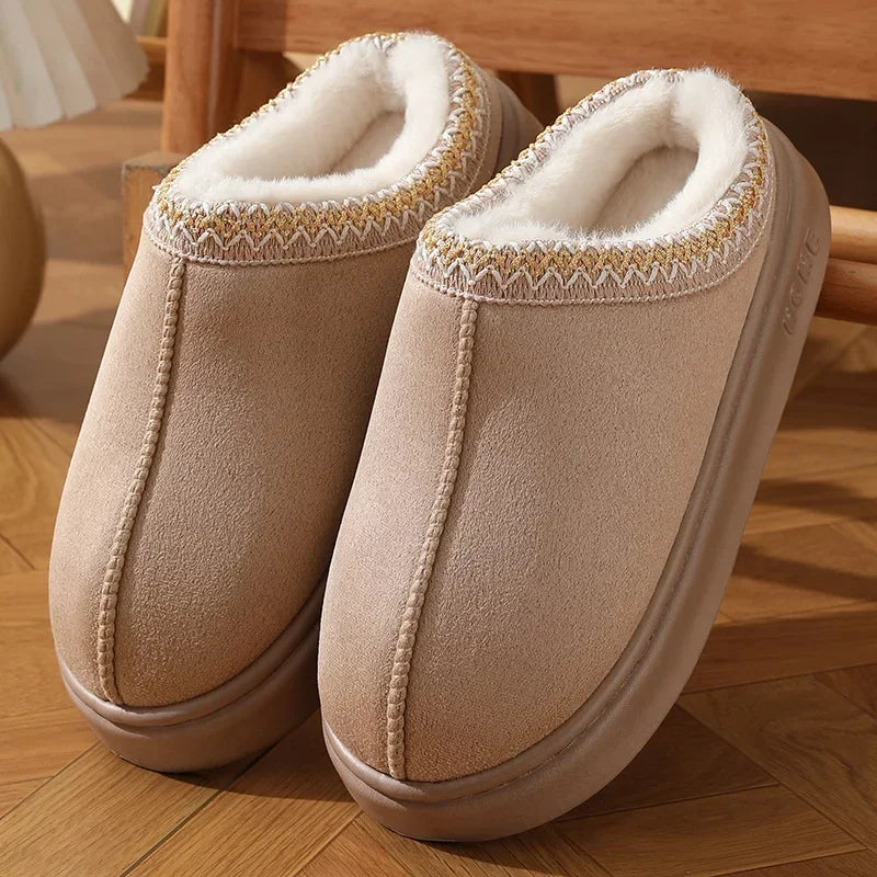 2025 Winter Home Cozy Fluffy Platform Slippers for Women Plush Warm Cotton Non Slip Indoor Unisex Shoes