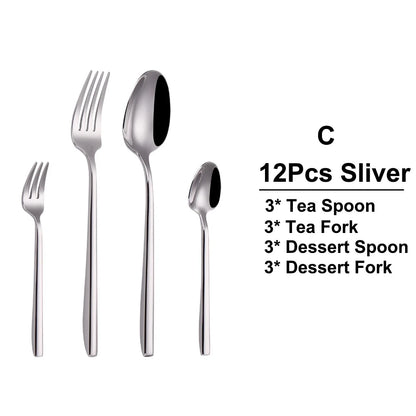 6/12/15/18/21 Pieces Sliver Cutlery Set Stainless Steel 304 Tableware Western Dinner Set Mirror Elegant Knife Fork Spoon