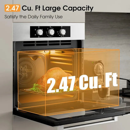 COSTWAY 24" Single Wall Oven, Electric Built-in Wall Oven with 2.47 Cu.  Ft. Capacity, 5 Cooking Functions, 360° Rotisserie