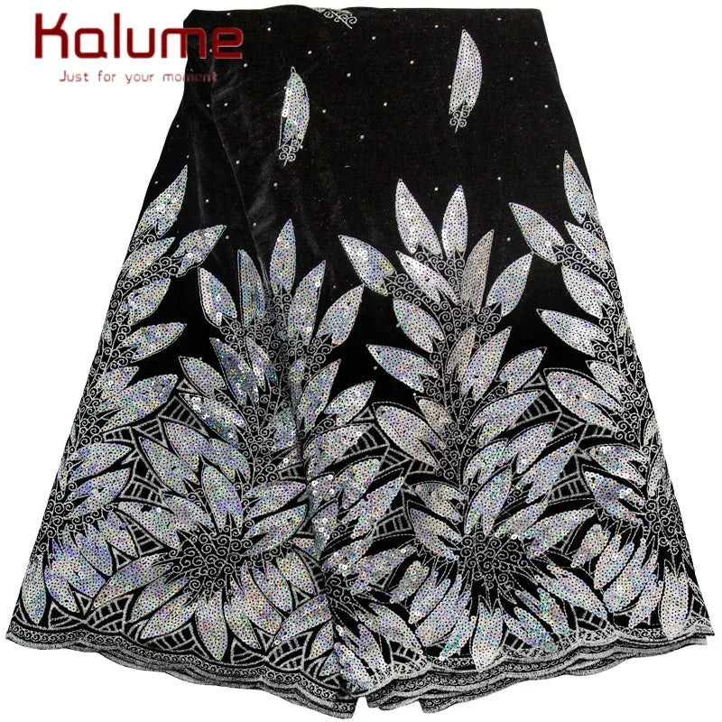 Kalume African Tulle Lace Fabric Sequins 2025 Nigerian Tulle Velvet Lace Fabric Tissue Fabric for Party Sew Cloth F3576