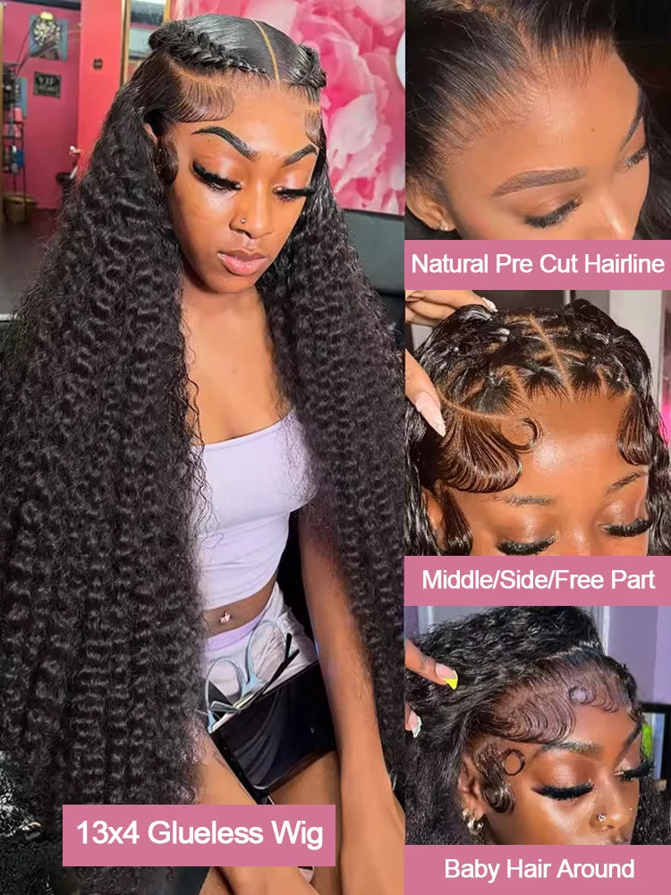 30 40 Inch Water Wave Curly 7x5 13x4 Glueless Wig Human Hair 13x6 HD Lace Frontal Wig Pre Cut Wear Go Deep Wave Front Wig 300%