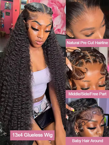 30 40 Inch Water Wave Curly 7x5 13x4 Glueless Wig Human Hair 13x6 HD Lace Frontal Wig Pre Cut Wear Go Deep Wave Front Wig 300%