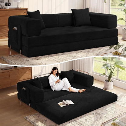 78.8''Sleeper Couch Bed for Livingroom，Convertible Modular Sofa with Armrest Pillow，Modular Fldable Corduroy, Customized