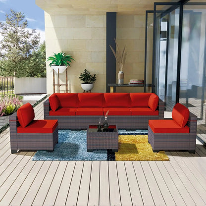 7 Pieces Outdoor Patio Furniture Set,Sectional Rattan Sofa Set Brown PE Rattan Wicker Patio Conversation Set with, Customized