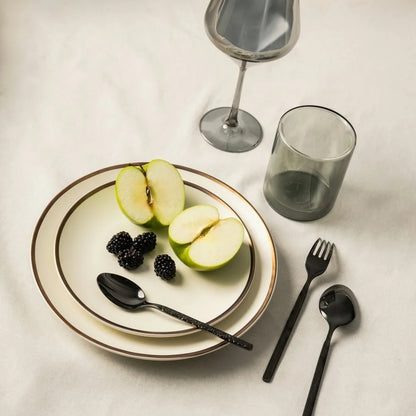 Stylish Stoneware Salad Plate with Gold Rim Round Ceramic Plate Appetizers Desserts Durable Dishwasher Safe Elegant Dining Use