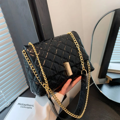 Women PU Leather Shoulder Bag  Chic Glitter Design Tote Handbag Sparkly Y2K Cell Phone Bag Female Crossbody Commuting Bag