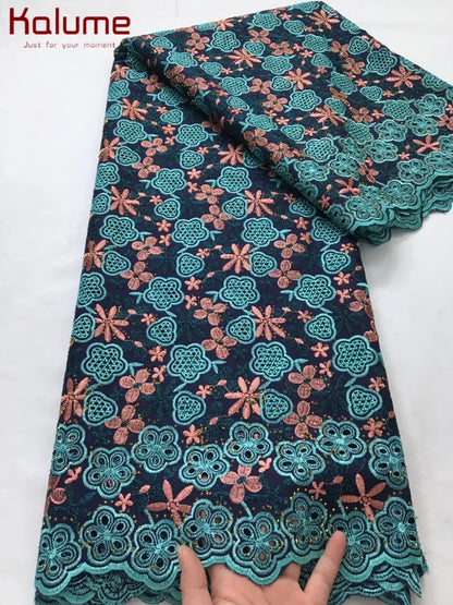 Kalume African Cotton Embroidered Lace Fabric With Stones 2025 Nigerian Swiss Voile Lace Fabric Flower For Sewing Dress F4325