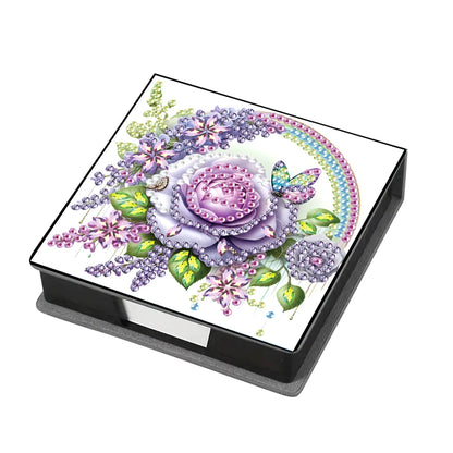 Flowers Leather Diamond Painting Notecard Box Gem Art Sticky Note Holder Gem Painting Memo Pad Holder Mosaic Kit for Home Office