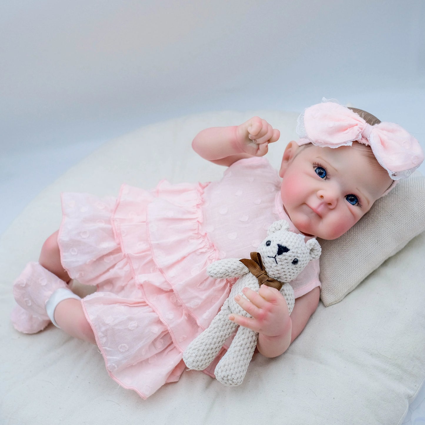 1pc 18-inch Reborn  Bettie Doll, pink, vinyl, with soft touch, handcrafted, including veins and authentic details rooted