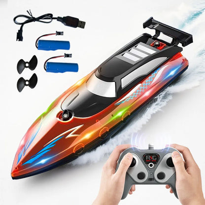 RC Boat with LED Light, 2.4GHz Full Proportional Remote Control Boat for Pool & Lake – 30 Min Run Time,Kids Toys & Birthday Gift