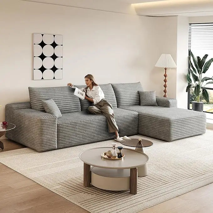 107.5" Boneless Corduroy Living Room Sofa – L-Shaped Cloud Sectional with Chaise, Modular Deep Seat & No Assembly
