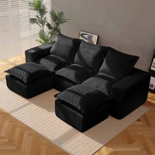 107" Boneless Comfortable Couch with Chaise, U Shaped Modular Sectional Couches for Living Room, Black Corduroy, Customized