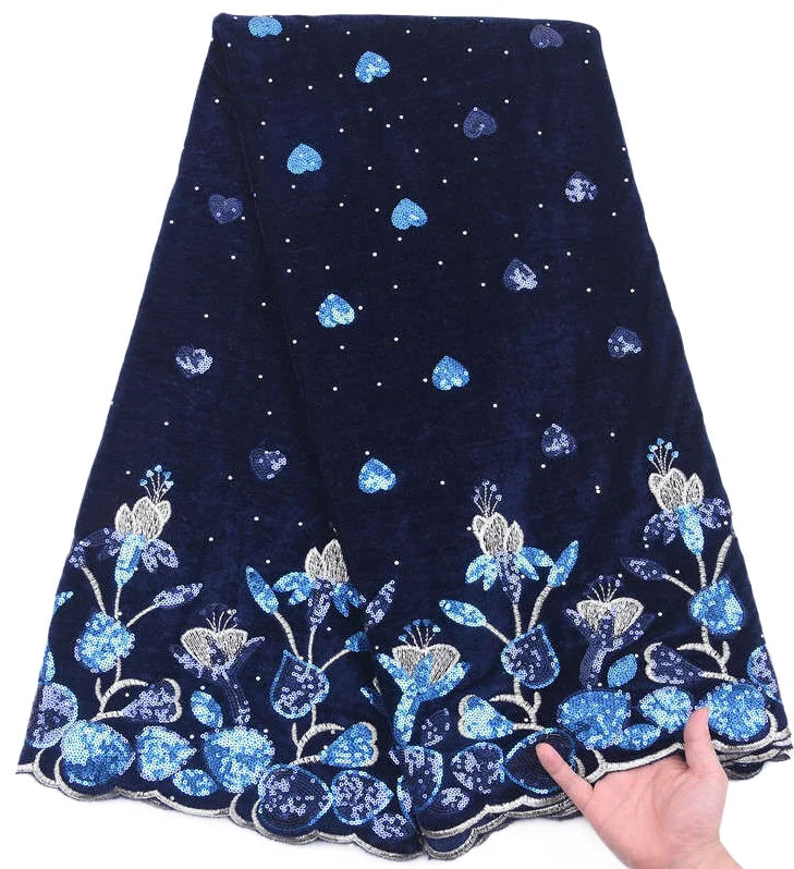 Nigerian Velvet Lace Fabric 2025 High Quality 5 Yards Sequins African Lace Fabric Nigerian Lace for Women Wedding Dress Sewing