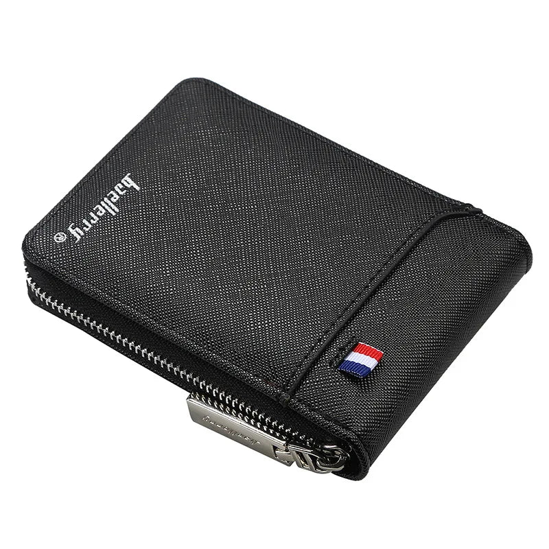 Baellerry Mini Men Card Wallets Name Print 9 Card Holders Zipper Card Wallet PU Leather Thin Male Card Purse Mini Carteria