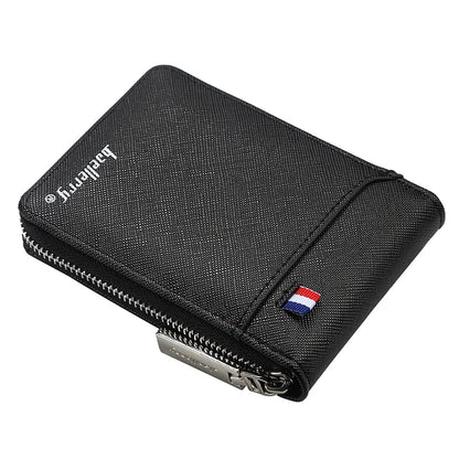 Baellerry Mini Men Card Wallets Name Print 9 Card Holders Zipper Card Wallet PU Leather Thin Male Card Purse Mini Carteria