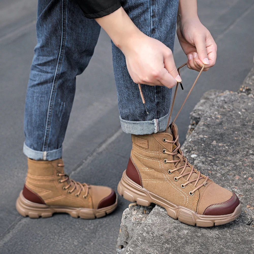 Canvas Light Breathable Work Steel Toe Shoes Men Safety Shoes Puncture-Proof Work Indestructible Footwear Security Boots