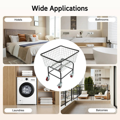 Large Capacity 110 Lbs Steel Wire Laundry Cart, 20*8*15.7in Laundry Basket with Wheels, Commercial Laundry Basket Cart