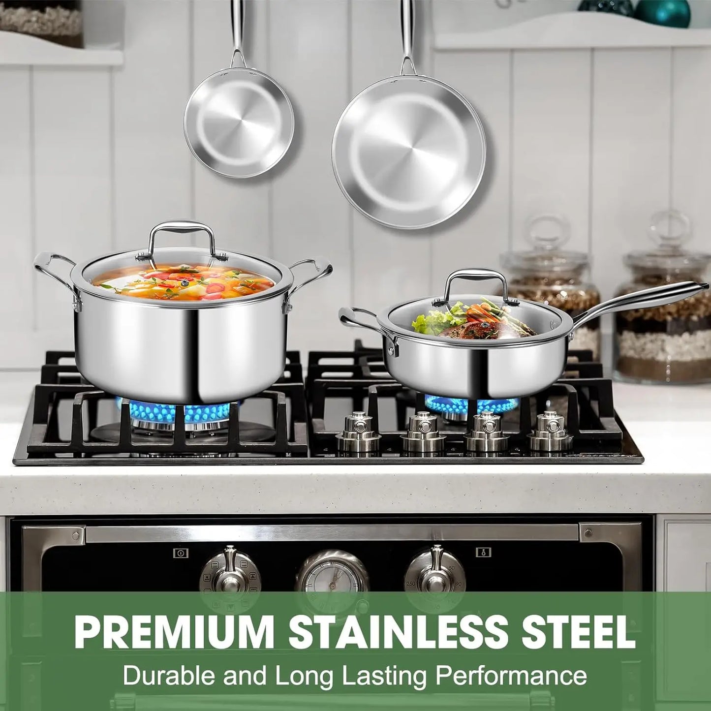 3 Ply Stainless Steel 11-Piece Cookware Set with Lids, Pots and Pans Kitchen Set, Non-Toxic, Induction, Oven, Dishwasher Safe, P