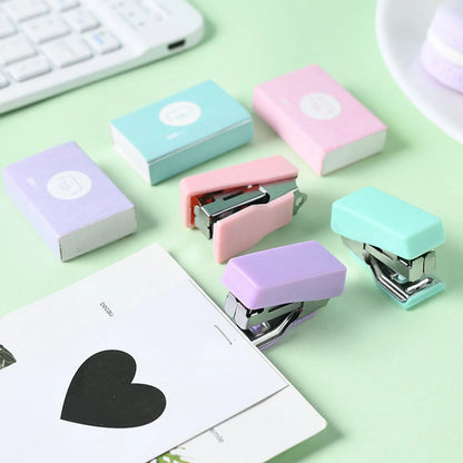 Mini Desktop Stapler Set with 400 Staples Portable Office Stationery Kit Home School Supplies Compact Paper Fastener Tool