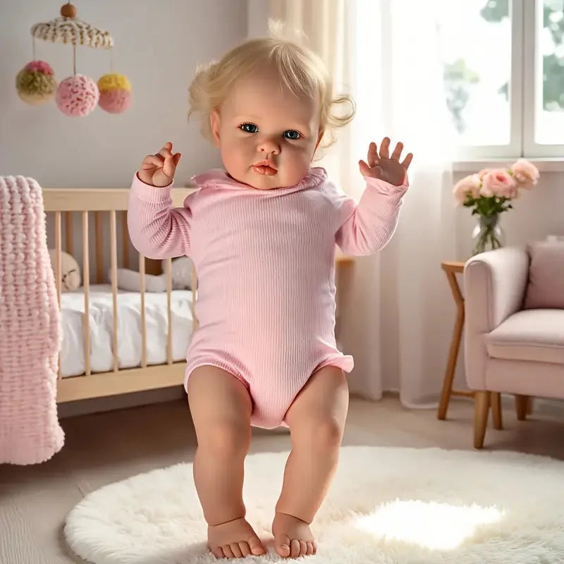 24inch Ellie Reborn Toddler Girl Rooted Blond Hair High Quality Hand Painted Doll Soft Cloth Body 3D Skin