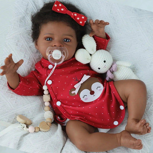 Risbecko 20 Inch Lifelike Black Reborn Baby Doll - African American Soft Cloth Body Doll - Birthday Gift/Christmas Gift