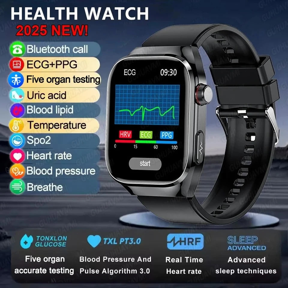 2026 New ECG+PPG Accurate Measure Heart Rate Smart Watch Men Blood Pressure Lipids Uric Acid Bluetooth Call Health Smartwatches
