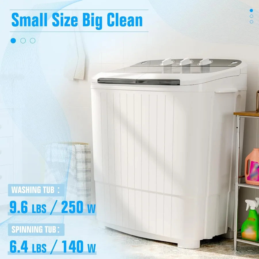 Portable Washing Machine 17.6 Lbs Compact Mini Washer and Dryer Combo with Twin Tub Design Spin Cycle and Soaking Function Idea