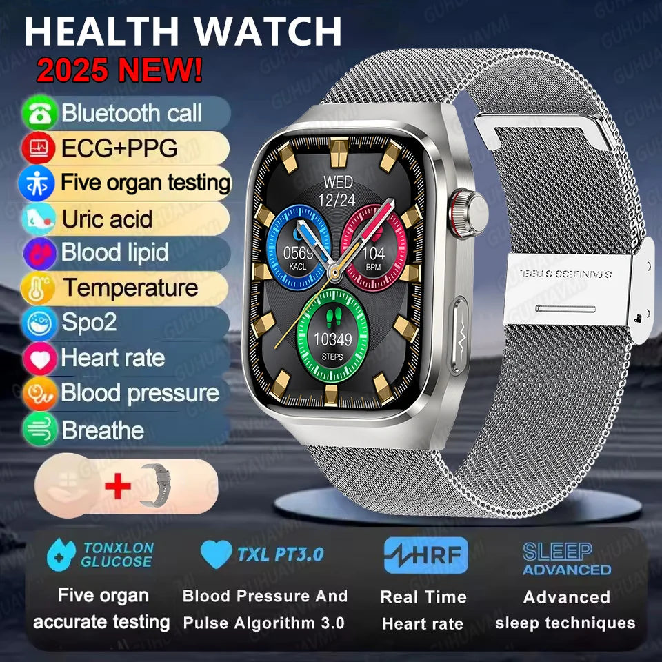 2026 New ECG+PPG Accurate Measure Heart Rate Smart Watch Men Blood Pressure Lipids Uric Acid Bluetooth Call Health Smartwatches
