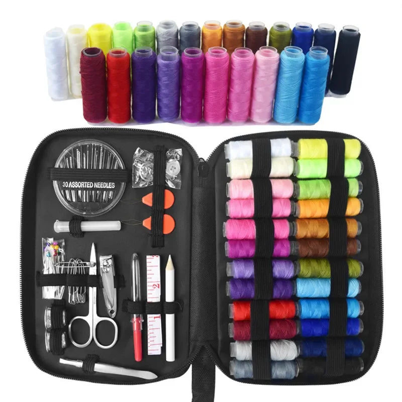 Sewing Kit with Threads Needles Storage Bag Scissors Tape Measure Buttons Portable Travel DIY Embroidery Handwork Sewing Box Set