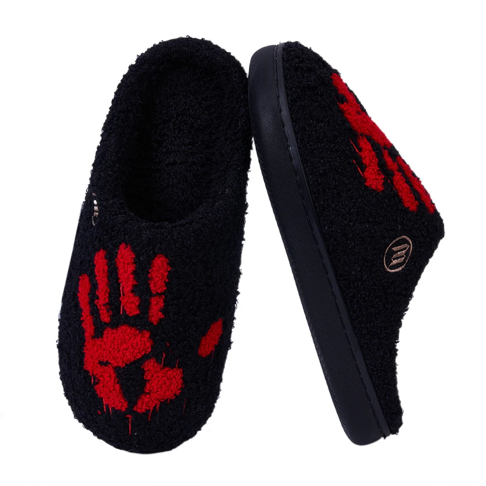Halloween Palm Plush Slippers Warm Slip-on House Shoes Comfortable Flat Thermal Slippers Fluffy Home Slippers for Autumn Winter