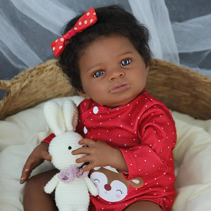 Risbecko 20 Inch Lifelike Black Reborn Baby Doll - African American Soft Cloth Body Doll - Birthday Gift/Christmas Gift