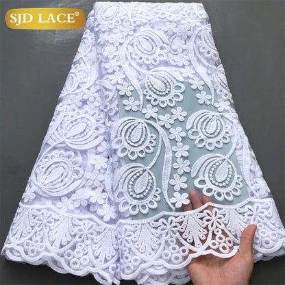 SJD LACE African Milk Silk Lace Fabric 2025 High Quality Nigerian White Mesh Embroidery Lace for Sewing Women Wedding Dress 4043