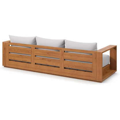 Tahoe Acacia Wood Outdoor Patio Sofa in Natural Light Gray with Weather-Resistant Cushions - Ideal as a Porch Couch or Sunroom