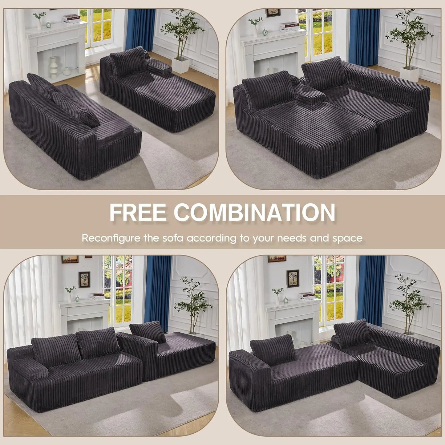 3 Seat L-Shape Memory Foam Modular Sectional Sofa Couch for Living Room Customized Home Furniture