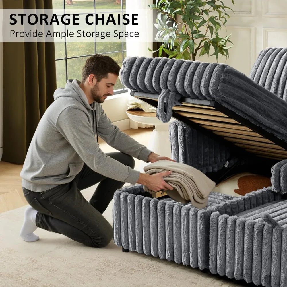 Sleeper Sofa Bed, 81” Pull Out Couch for Living Room with Reversible Storage Chaise, 3 in 1 L-Shaped Couch with Charging Station