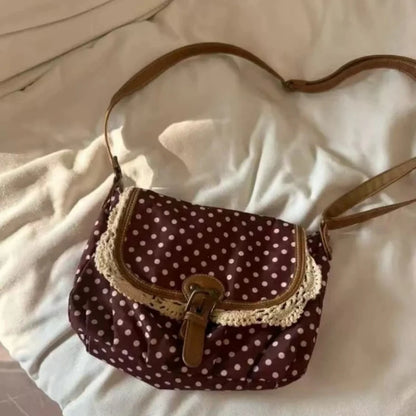 New Korean Polka Dot Niche Design Vintage Women's Single Shoulder Crossbody Bags Fashion Polka Dot Canvas Bag