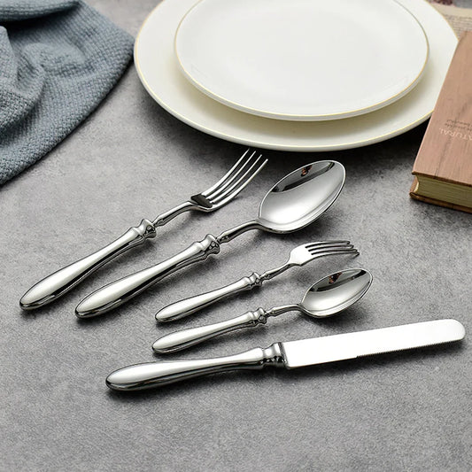 5pcs 18/10 Stainless Steel Cutlery Set Roman Handle Luxury Steak Knife Fork Spoon Tableware Flatware Dinnerware Dishwasher Safe