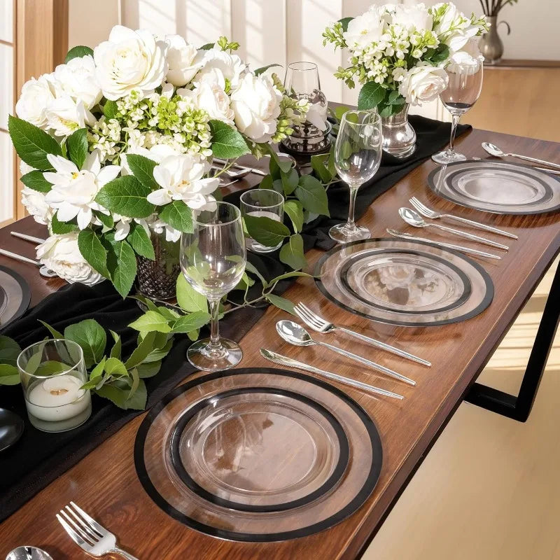 120-Pc Black Clear Plastic Plates - 10" Dinner & 7" Dessert Set for Party & Wedding