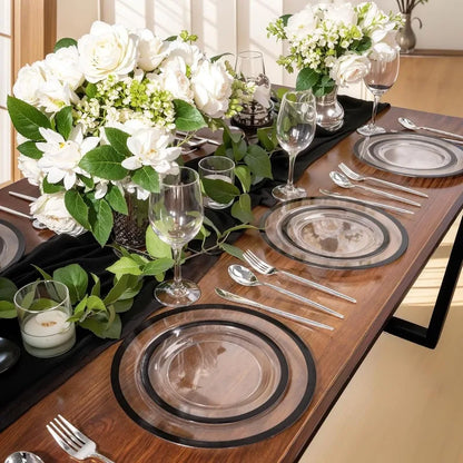 120-Pc Black Clear Plastic Plates - 10" Dinner & 7" Dessert Set for Party & Wedding