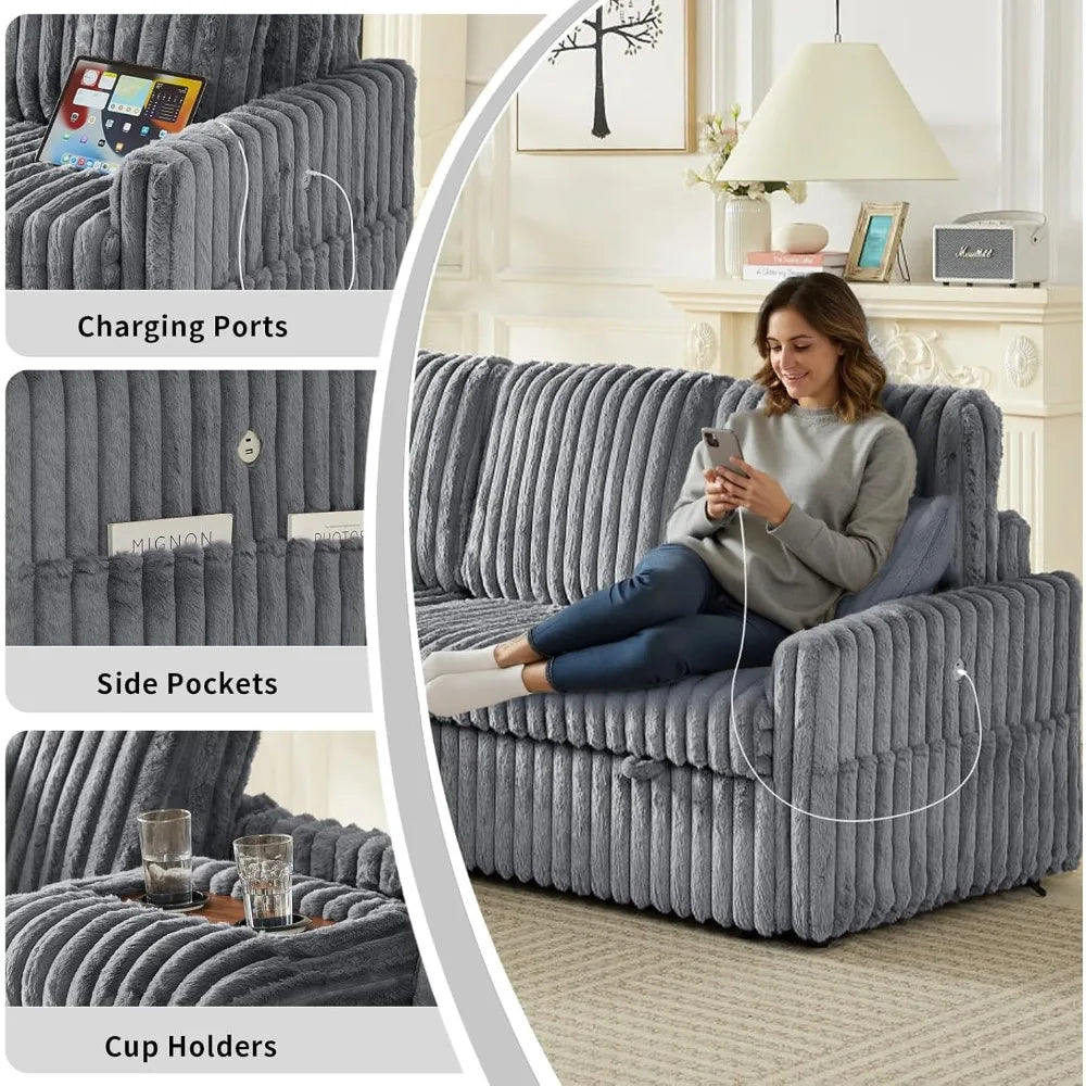 Sleeper Sofa Bed, 81” Pull Out Couch for Living Room with Reversible Storage Chaise, 3 in 1 L-Shaped Couch with Charging Station