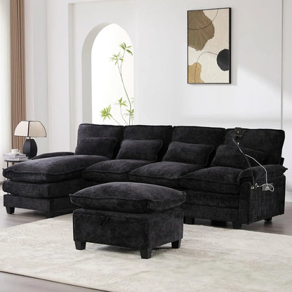 Modern U Shape Sectional Sofa Cloud Couch, 110" Upholstery Chenille Fabric Modular Couch, Comfy 4 Seat Sleeper Sofa With Double